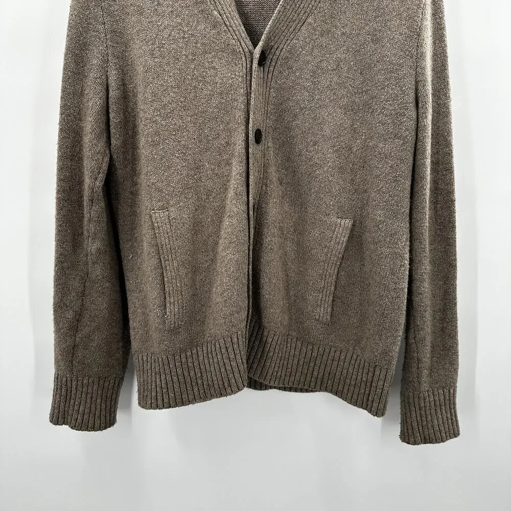Banana‎ Republic Cardigan Sweater Mens Large Tan Epaulet Timeless Pockets